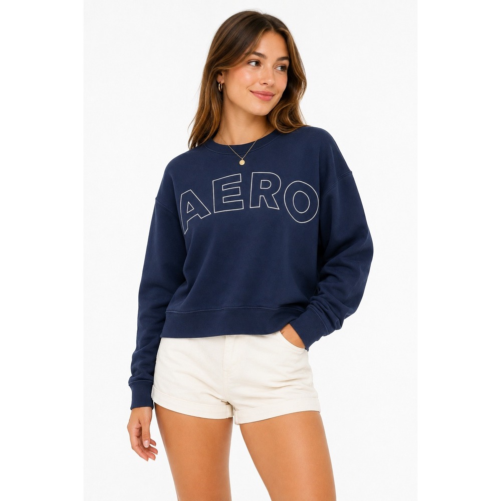 Aeropostale AERO Logo Crewneck Sweatshirt‎ M Navy Blue Boxy Preppy Collegiate